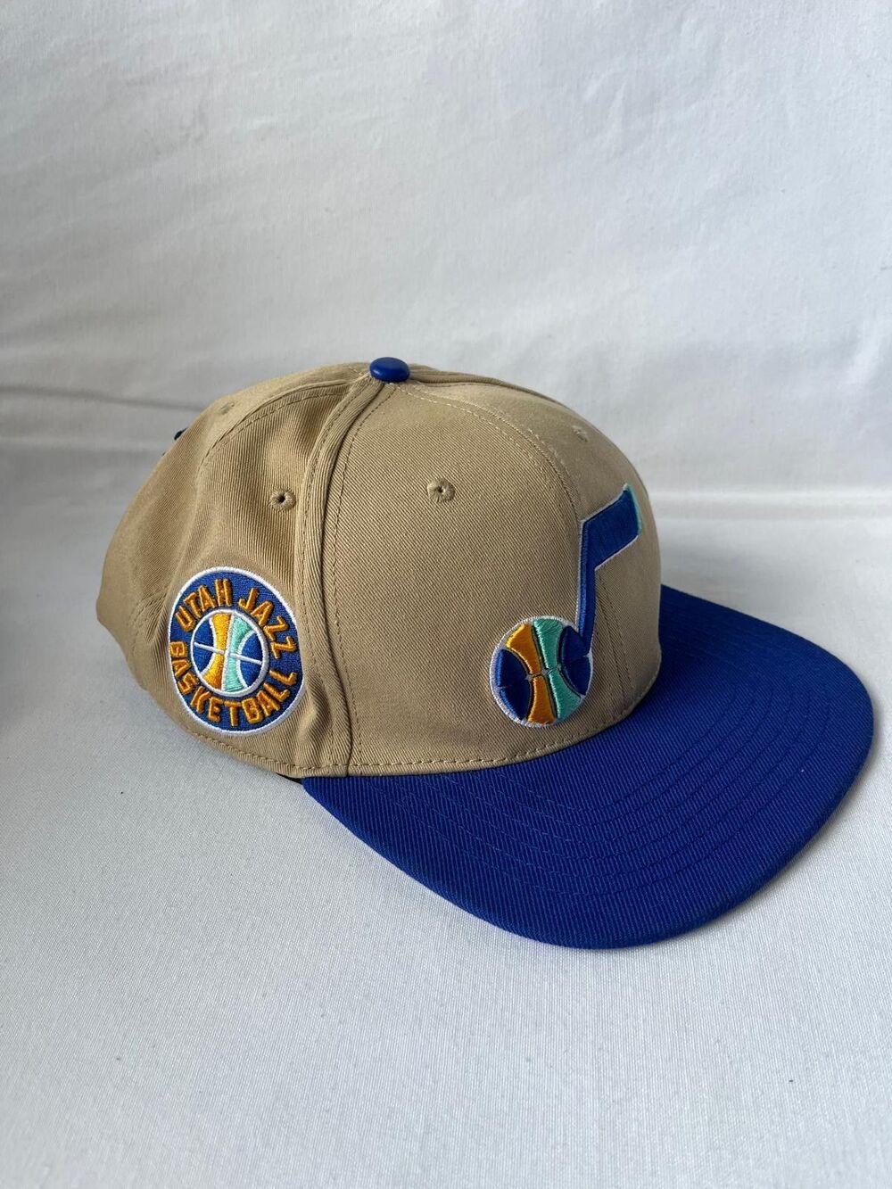 NBA Pro Standard Utah Jazz Logo UV Snapback Hat Khaki Brown/Blue